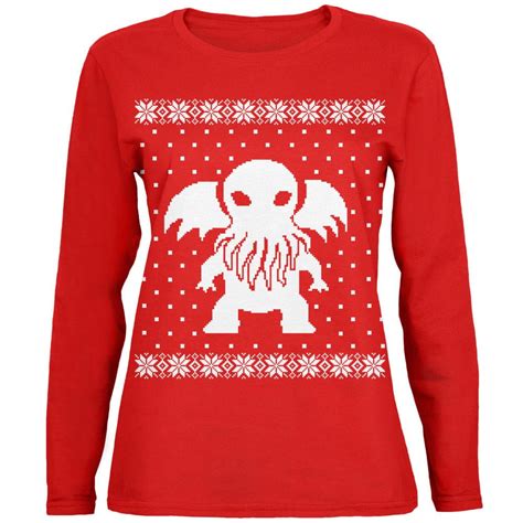 Big Cthulhu Lovecraft Ugly Christmas Sweater Red Adult T-Shirt