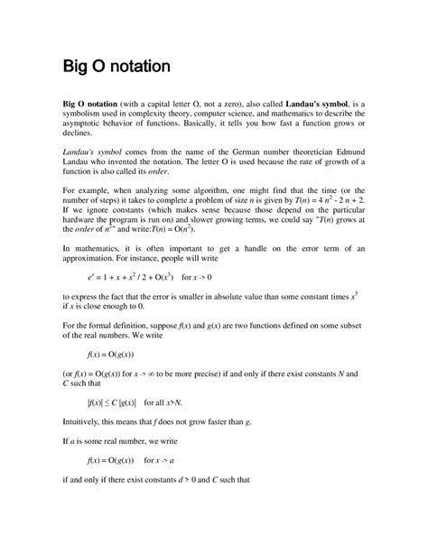 Big O Notation Cheat Sheet Docsity