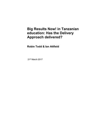 Big Results Now! in Tanzanian education: Has the Delivery …