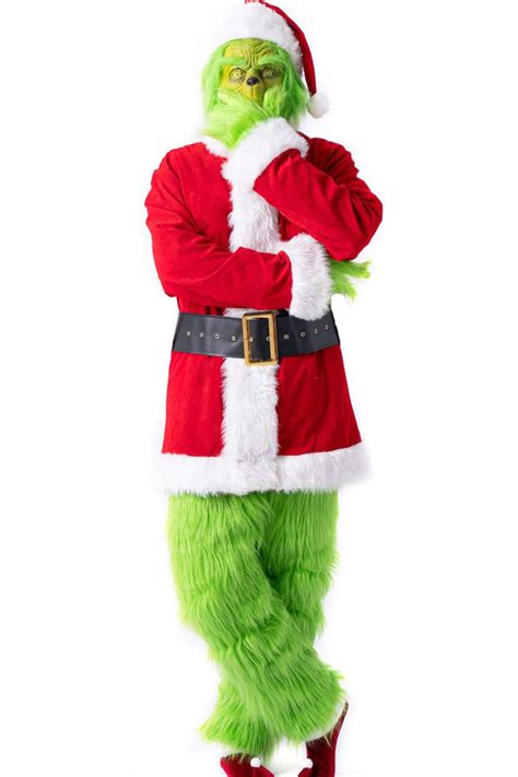 The Grinch costume is typically worn during Christmas time and is often used to play the role of the Grinch, who is also known as "The Mean One." The Grinch Costume is a green-skinned, green-haired, pointy-eared costume designed for children to dress up as the Grinch for Halloween.