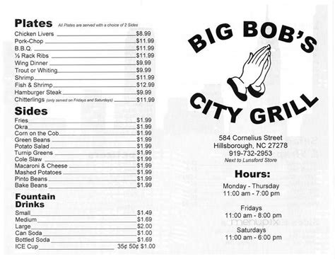 Big Bob's City Grill: omg - See 9 traveller reviews, 5 candid photos, and great deals for Hillsborough, NC, at Tripadvisor. Hillsborough. Hillsborough Tourism Hillsborough Hotels Bed and Breakfast Hillsborough Hillsborough Holiday Rentals Flights to Hillsborough. 