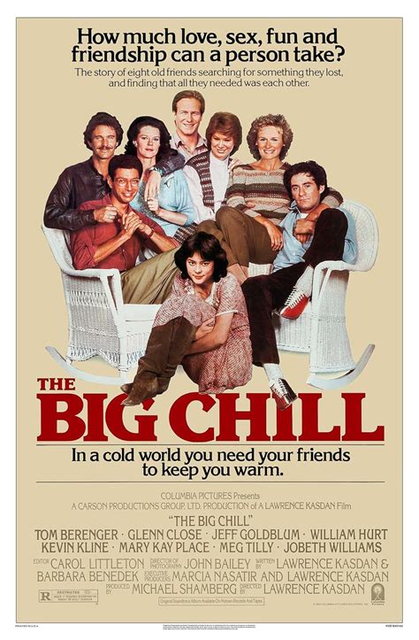 Big chill movie. An original, unfolded, one-sheet movie poster (27" x 41") from 1983 for Lawrence Kasdan's The Big Chill with Tom Berenger, Glenn Close, Jeff Goldblum, William Hurt, Kevin Kline, Meg Tilly, and Jobeth Williams. Not a reproduction. Certificate of Authenticity (COA) included. Original Film Art has thousands of original, theatrical movie posters from around the world. 