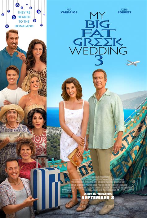 Big fat greek wedding 3. Nia Vardalos and John Corbett reunite for the third installment of the romantic comedy series, which will be released in theaters worldwide on Sept. 8, 2023. The film follows Toula's family as they visit … 