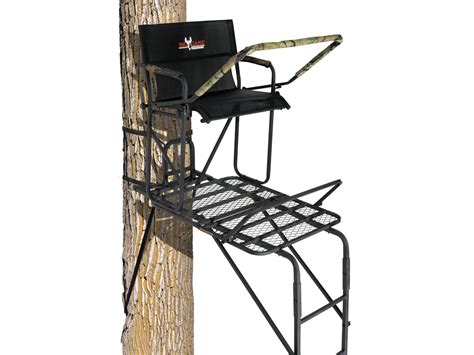 Big game maxim ladder stand. This 17′ Big Game Treestands The Maxim Ladder Stand is leading the way in design with its huge 28″ wide by 35″ deep platform and 24″ x 18″ seat. This extra-large stand is a perfect fit for larger hunters with bulky huntin g clothing. The padded shooting rail provides a steady shot, but can be flipped back for a completely clear ... 
