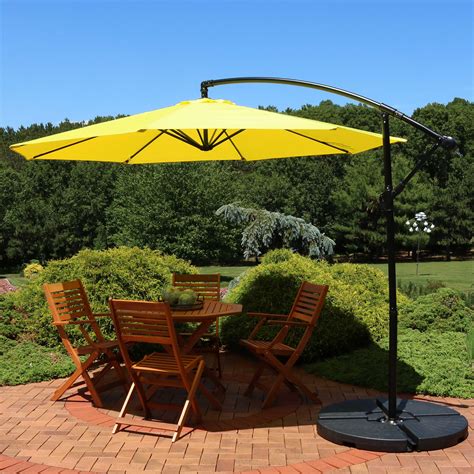 10 ft. Solar LED 2-Tier Square Cantilever Patio Umbrella with Bas