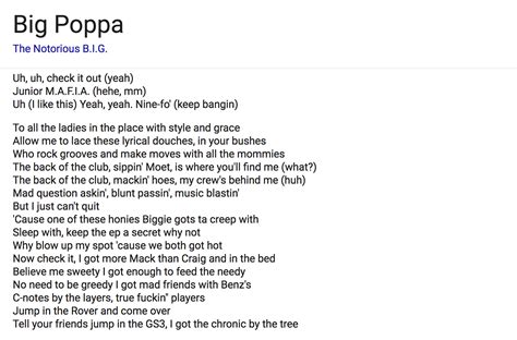 Big poppa lyrics. Things To Know About Big poppa lyrics. 
