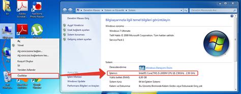 Bilgisayarın sahip olduğu işlemci marka model veya türünü öğrenmek için masaüstünden Bilgisayarım simgesinin üzerine fare ile .