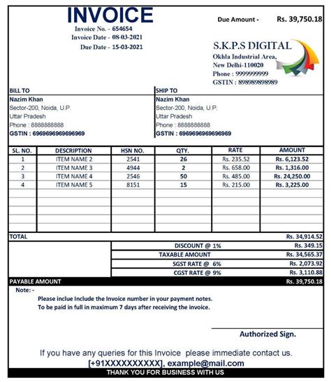 Bill Format Excel Free Download