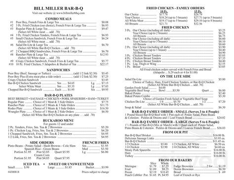 Bill Miller Menu Prices