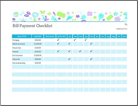 Bill Payment Checklist Templates for MS Excel Word & Excel Templates