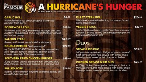 Billy Hurricane’s - Menu Prices 2024