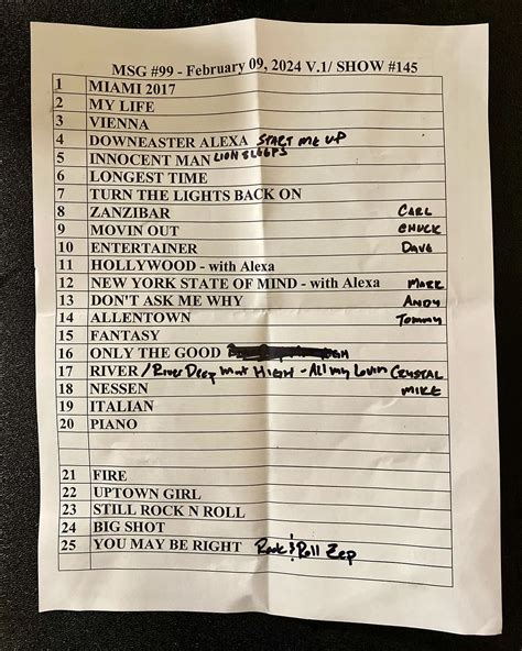 Billy Joel Setlist at The Bayou, Washington