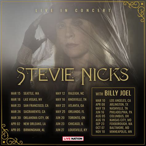 Dec 9, 2023 · It was an easy highlight of the night. Stevie Nicks setlist 2023:Every song she sang in Phoenix on her tour with Billy Joel Stevie Nicks was in excellent voice throughout her 90-minute set ... . 
