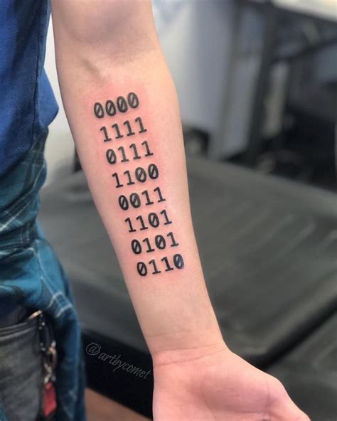 Binary Code Math Numbers Tattoo On Leg
