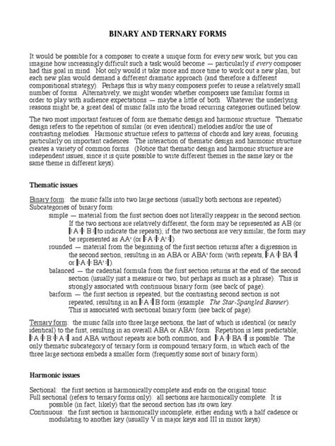 Binary Ternary Form Handout Musicology Musical Forms