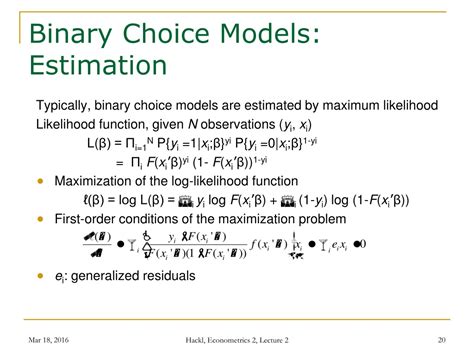 Binary choice model.  The goal in binary choice analysis is estimation of the conditional o...