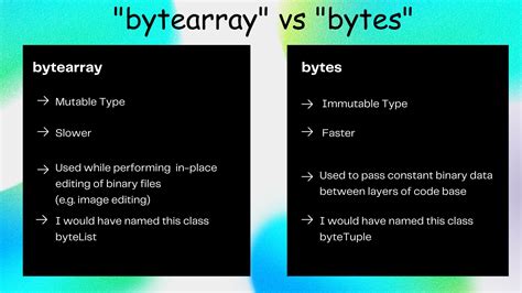 Binary to bytes python.  Unlike immutable bytes, bytearray can be An overview ...