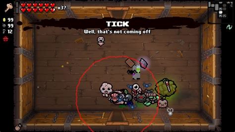 The Tick is a seriously underrated item in my opinion. -15% health on EVERY BOSS on top of a red heart heal on entry is super nice, and has actually saved a run or 2 for me. The Tick excels at making the whole game a little easier. I see is as a kind of "easy mode", with weaker bosses and more health to fight them.. 