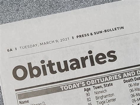 Binghamton press and sun bulletin obituaries. Published by Press & Sun-Bulletin from Jun. 5 to Jun. 11, 2020. 34465541-95D0-45B0-BEEB-B9E0361A315A To plant trees in memory, please visit the Sympathy Store . 