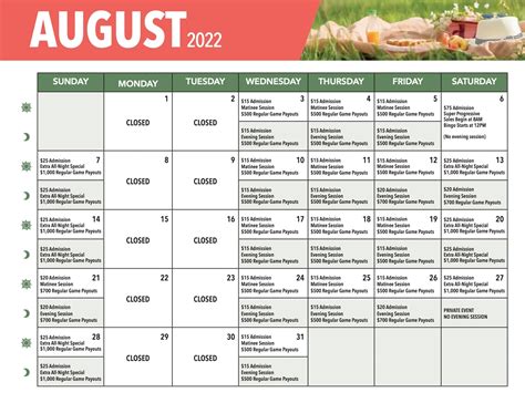Bingo Foxwoods Calendar 2022