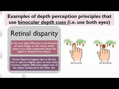 Depth perception is the ability to see things in three dimensions (including length, width and depth), and to judge how far away an object is. For accurate depth perception, you generally need to have binocular (two-eyed) vision.. 