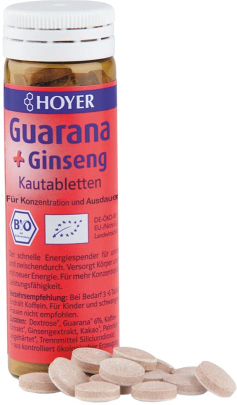 Bio Guarana + Ginseng Kauwtabletten, 60 Stuks - HOYER