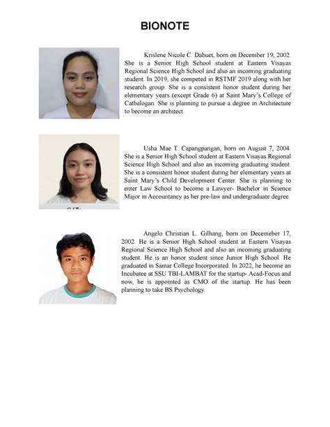 Bio-note example for students