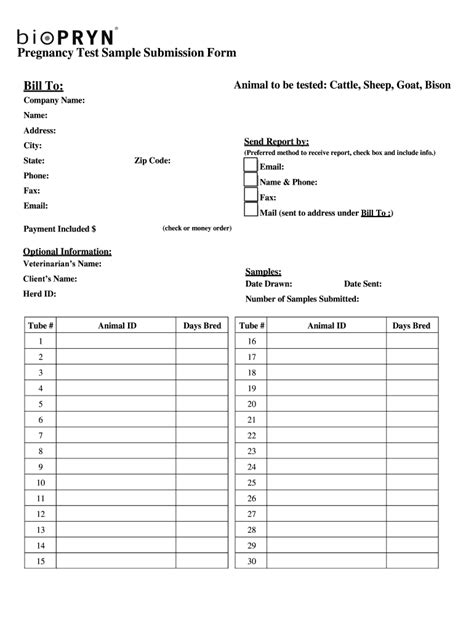 BioPRYN Pregnancy Test Sample Submission Form Fill and Sign Printable