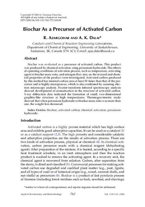 Biochar as a precursor of activated carbon SpringerLink