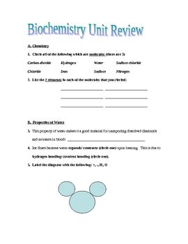 Biochemistry Unit Assessment Review Packet Answer Key