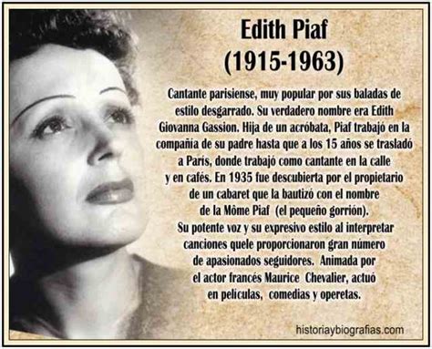 Biografia de EDITH PIAF Su Vida, Sus Amores y Sus Desgracias