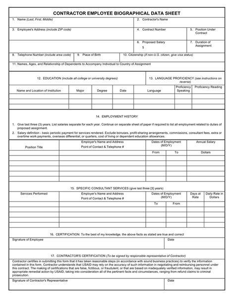 Biographical example sheet