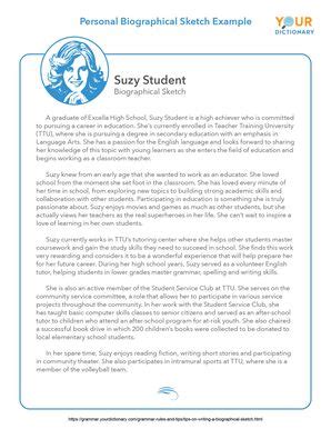 Biographical sketch sample of a students