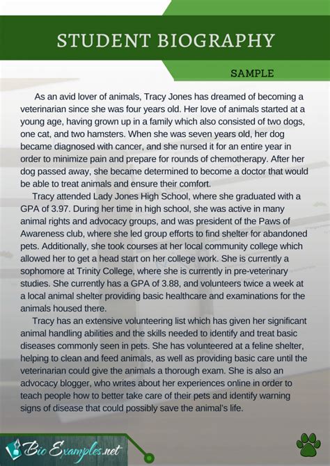 Biographical statement example for scholarship