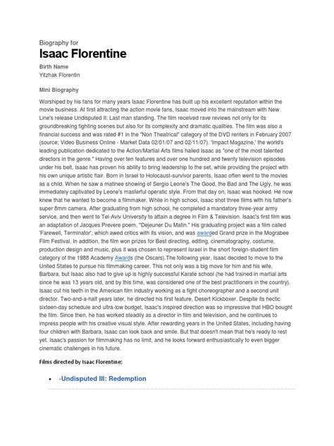 Biography: Isaac Florentine in an