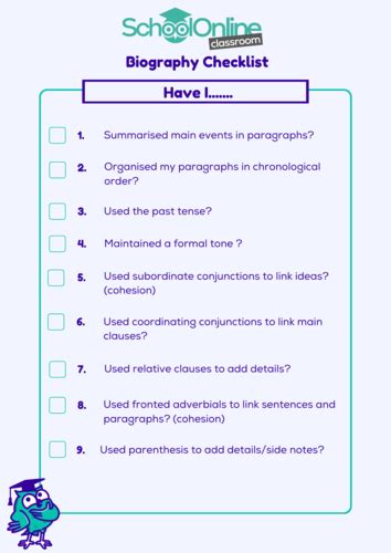 Biography Checklist Criteria Teaching Resources TPT