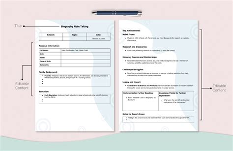 Biography Note Taking Template in Word, PDF, Google Docs Download