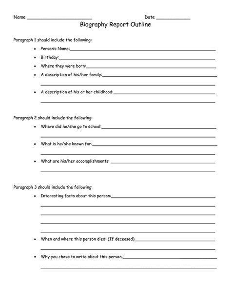 Biography Report Outline Worksheet.pdf Projects to Try Biography