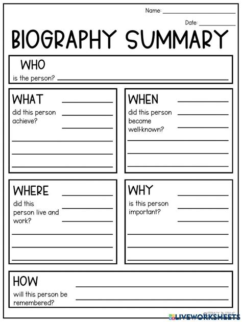Biography Worksheets &mdash; Biography Graphic Organizers