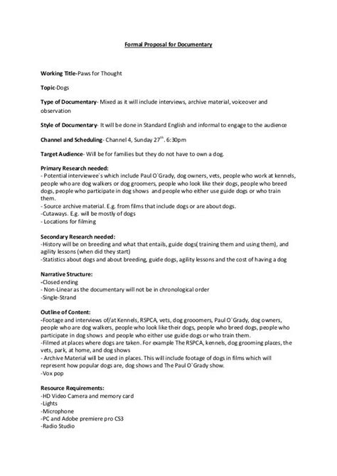 Biography documentary proposal format example