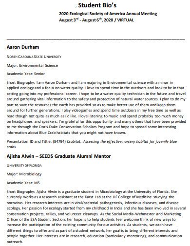 Biography facebook examples for students