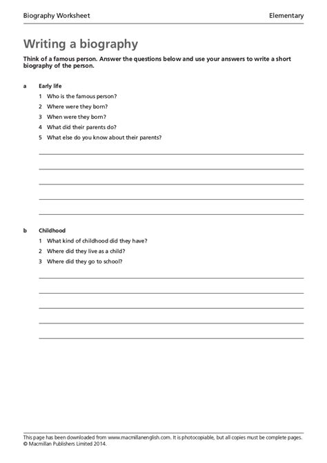 Biography homework task list pdf