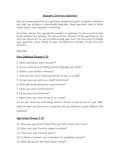 Biography interview project questions for elementary students pdf