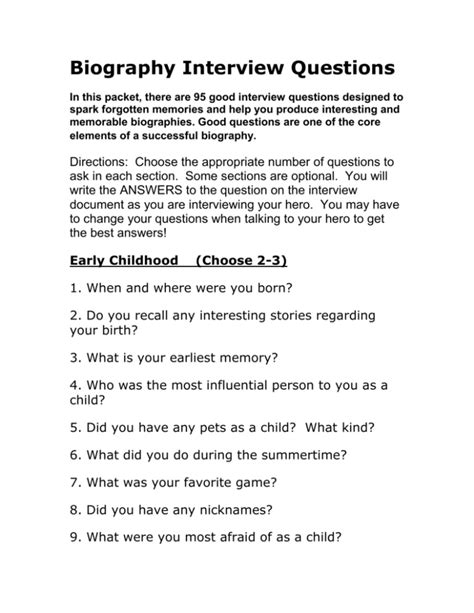 Biography interviewing questions