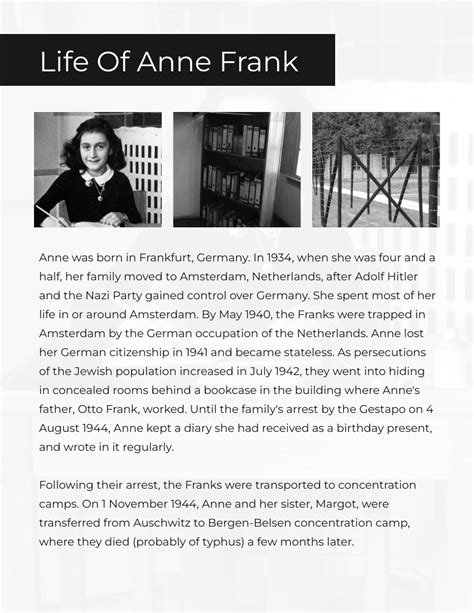 Biography of anne frank in 250 words