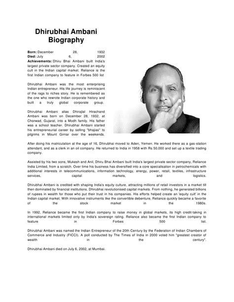 Biography of dhirubhai ambani pdf printer