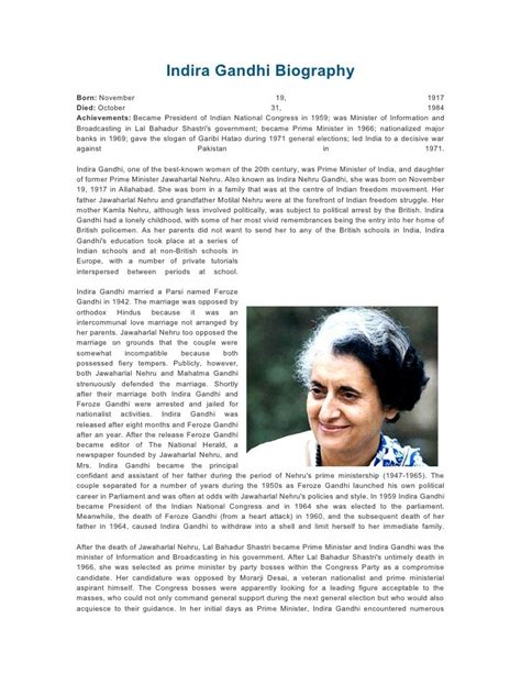 Biography of indira gandhi pdf to excel