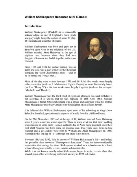 Biography of william shakespeare introduction ppt