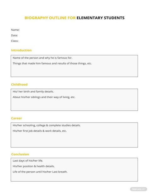 Biography outline elementary students