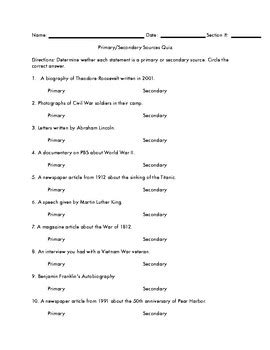 Biography primary and secondary sources quiz pdf